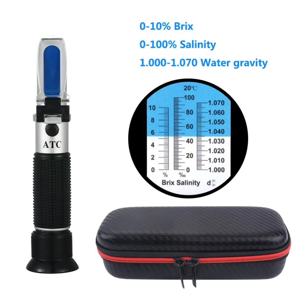 

2017 new Handheld Portable 2 in 1 Brix & salinity refractometer 0-10%brix/0-100% salinity with ATC for food free shipping