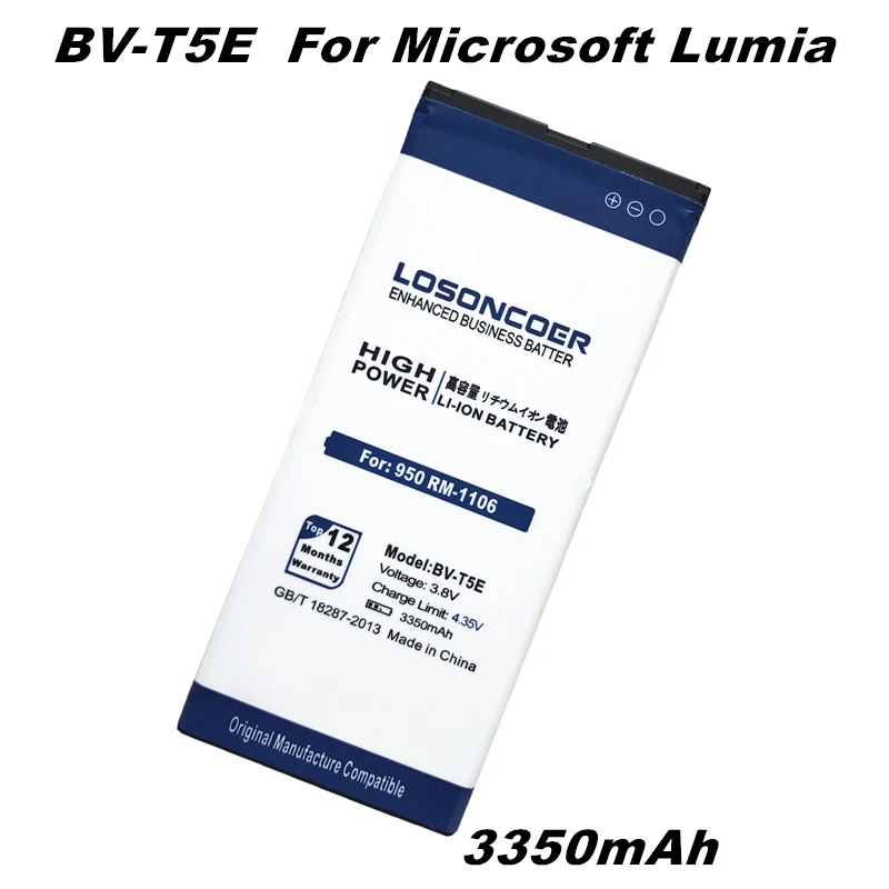 imágenes para LOSONCOER 3350 mAh BV-T5E/BVT5E/BV T5E Baterías de Repuesto Para Microsoft Lumia 950 Batería RM-1106 RM-1104 imágenes para LOSONCOER 3350 mAh BV-T5E/BVT5E/BV T5E Baterías de Repuesto Para Microsoft Lumia 950 Batería RM-1106 RM-1104