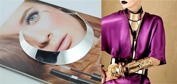 Хит дизайн Европейский позолоченный посеребренный панк изогнутый зеркальный металлический крутящийся ошейник ожерелья для женщин аксессуары