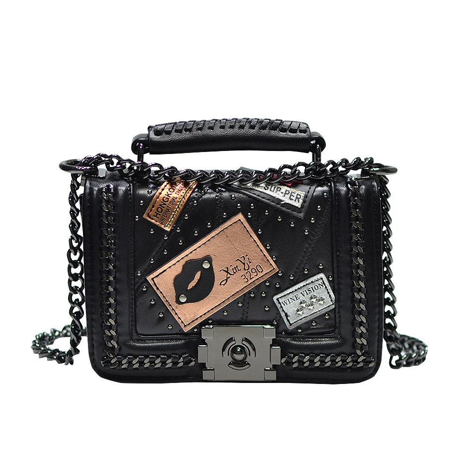 

European American lambskin autumn chain stitching pattern rivet woven chain handbag shoulder Messenger bag