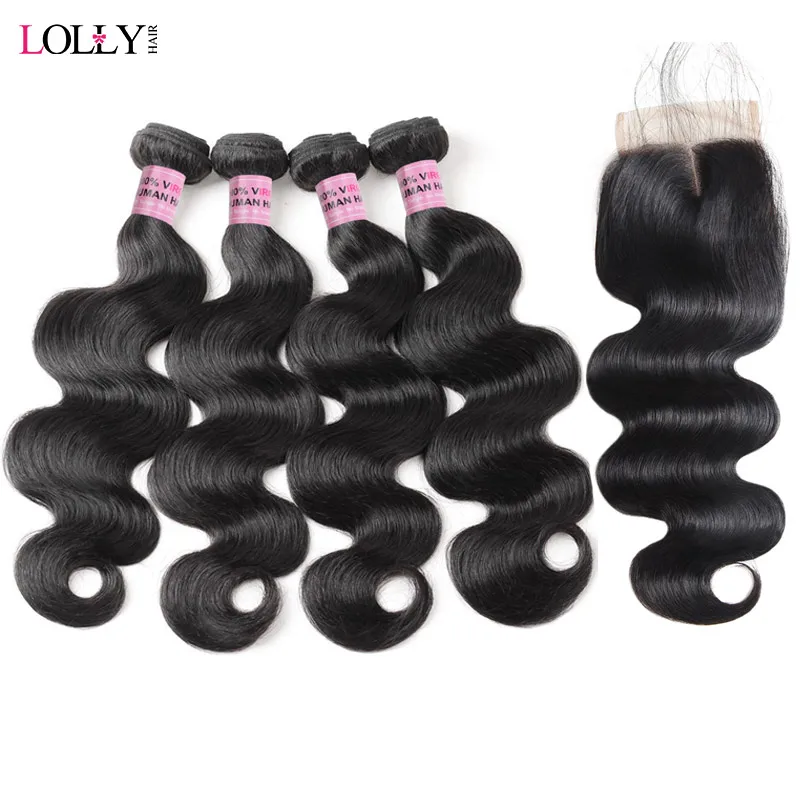 

Lolly 3/4 Bundles with Closure Body Wave Hair Bundles with Closure Non Remy Brazilian Human Hair Weaves Bundles with Closure