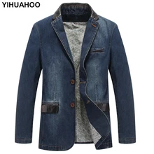 YIHUAHOO Повседневная джинсовая куртка для мужчин, хлопковое пальто 3XL 4XL, Мужская брендовая одежда, стильный весенне-осенний костюм, Блейзер, джинсовая куртка для мужчин