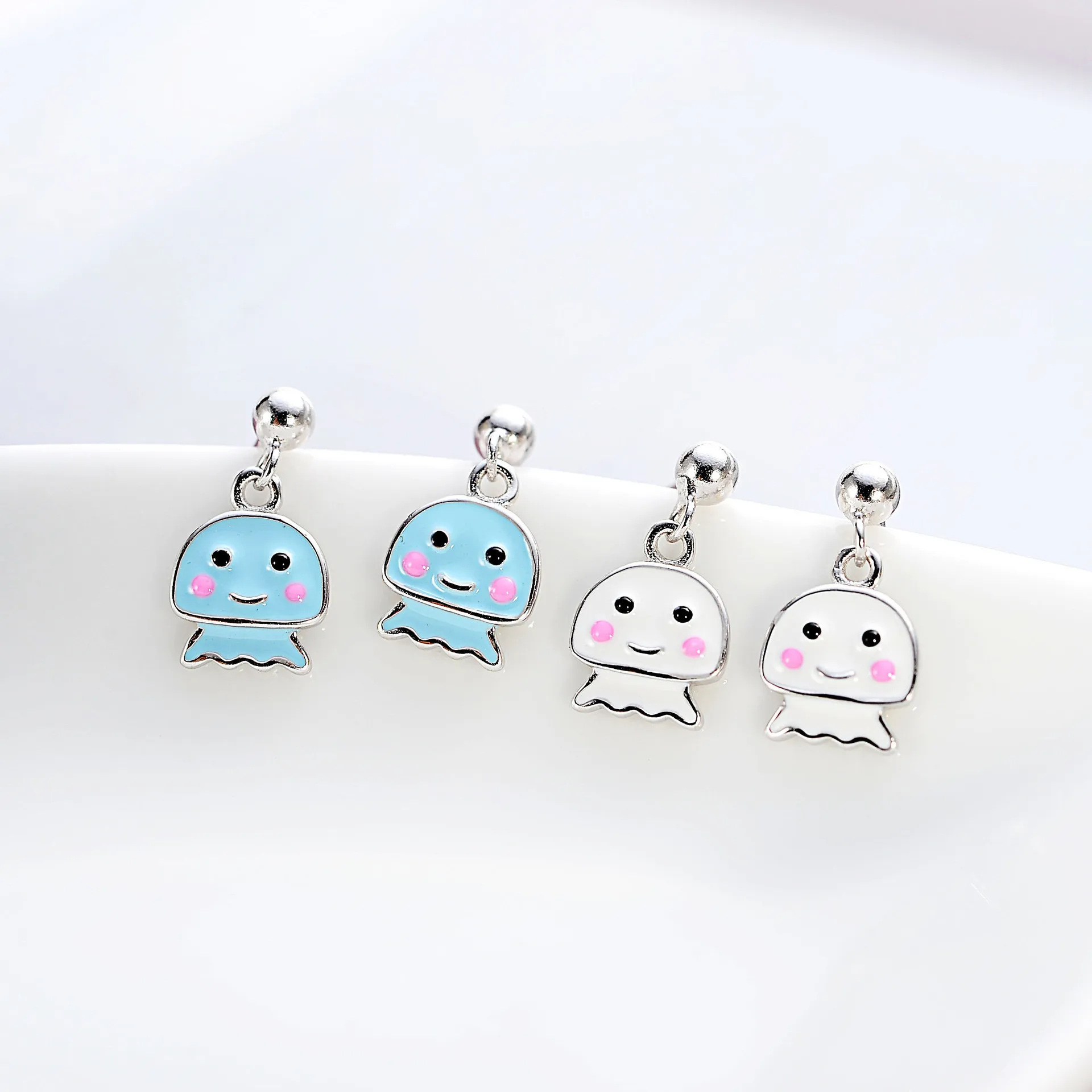 cute Jellyfish baby oil-drop glaze 100% 925 Sterling silver Jewelry fashion Hypoallergenic Stud earrings for women girl gift