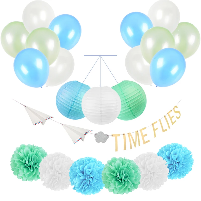 

Mint Green Party Decoration Kit Festa Paper Lanterns Pom Pom Flower Decor for Event Baby Birthday Wedding Decoration Shower