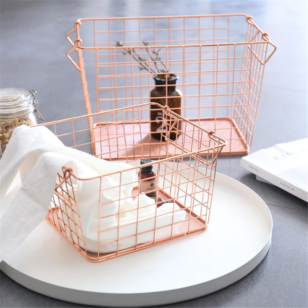 Scandinavian Rose Gold Metal Storage Basket Nordic Chic Fruit Basket