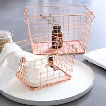 

Scandinavian Rose Gold Metal Storage Basket Nordic Chic Fruit Basket Iron Basket Desk Storage Organizer Decor Basket for Home