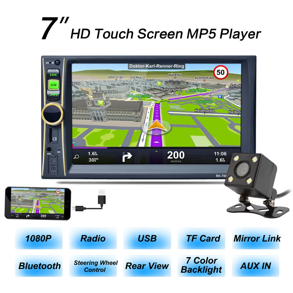 7 Inch 2 Din Bluetooth Auto Car Stereo MP5 Player FM DVR Steering Wheel