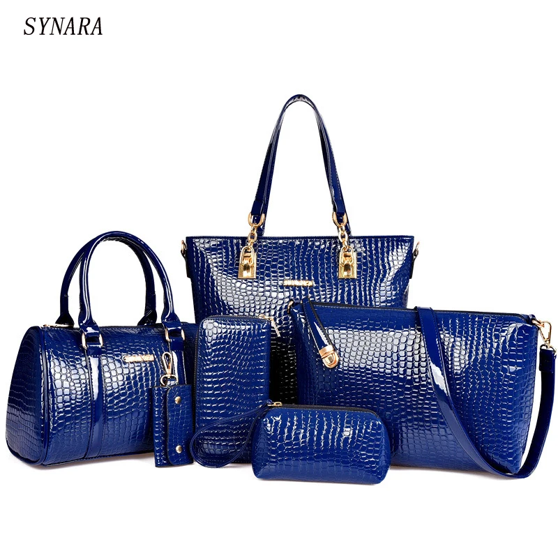 6 PCS/Set Women Bag Crocodile Pattern Composite Bag Stone Women Messenger Bags Shoulder Handbag Purse Wallet PU Leather Handbags 6 PCS/Set Women Bag Crocodile Pattern Composite Bag Stone Women Messenger Bags Shoulder Handbag Purse Wallet PU Leather Handbags