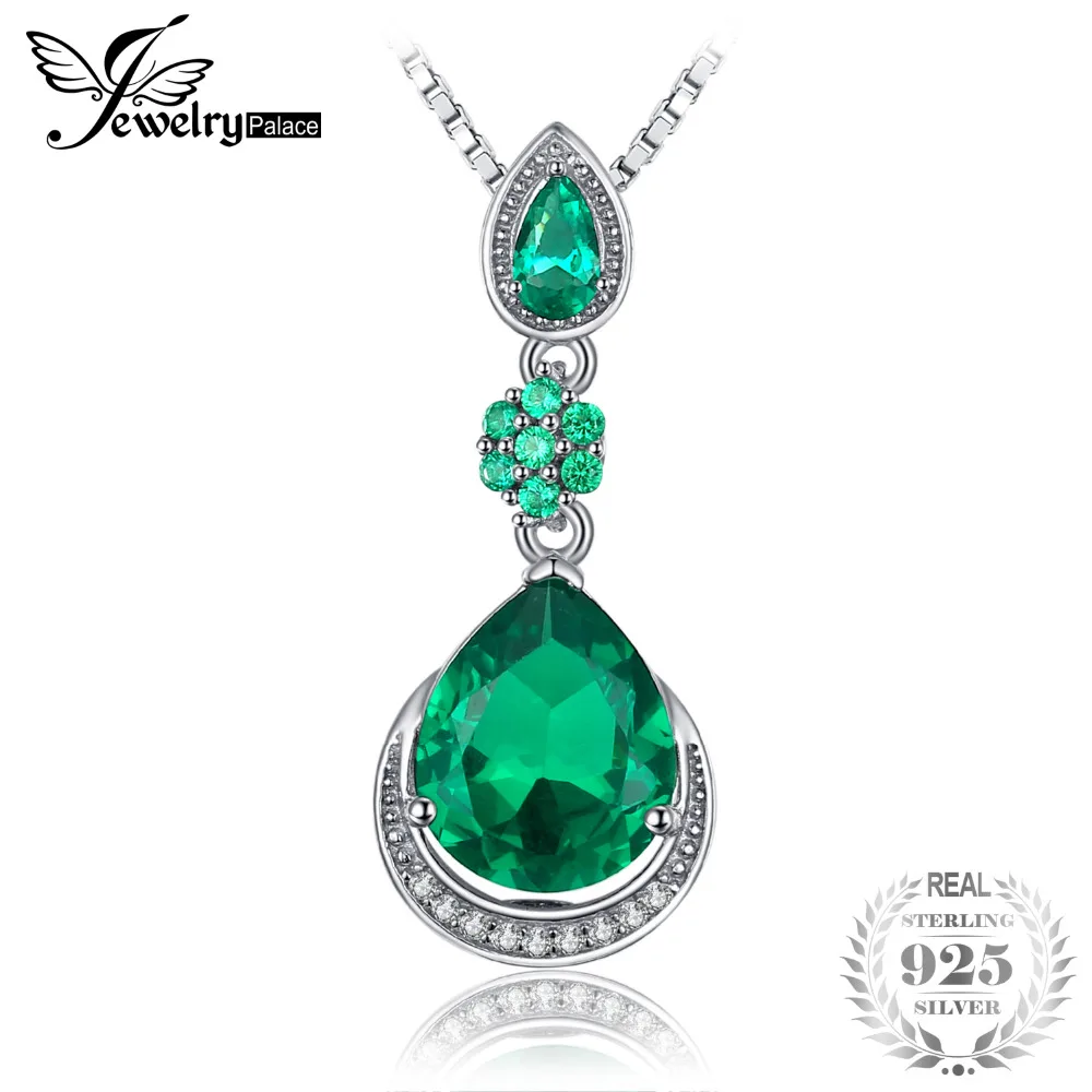 

JewelryPalace Elegant 9.84ct Created Emerald Water Drop Pendant 925 Sterling Silver Vintage Fine Jewelry Not Include the Chain