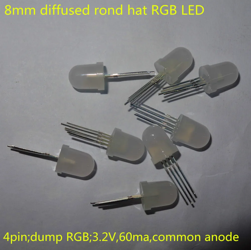 

8mm diffused rond hat RGB LED,4pin;dump RGB;3.2V,60ma,common anode