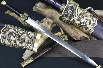 

Brass Fittings/Ebony Wood Saya/8 Side Folded Damascus Steel Sharp Chinese Han Dynasty Dragon Sword Jian Home Decorate Gift Knife