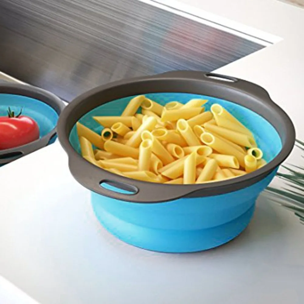 

5*2PCS/SET Blue Basket Foldable Silicone Drain Basket Practical Home Kitchen Collapsible Fruits Vegetables Strainer Colander