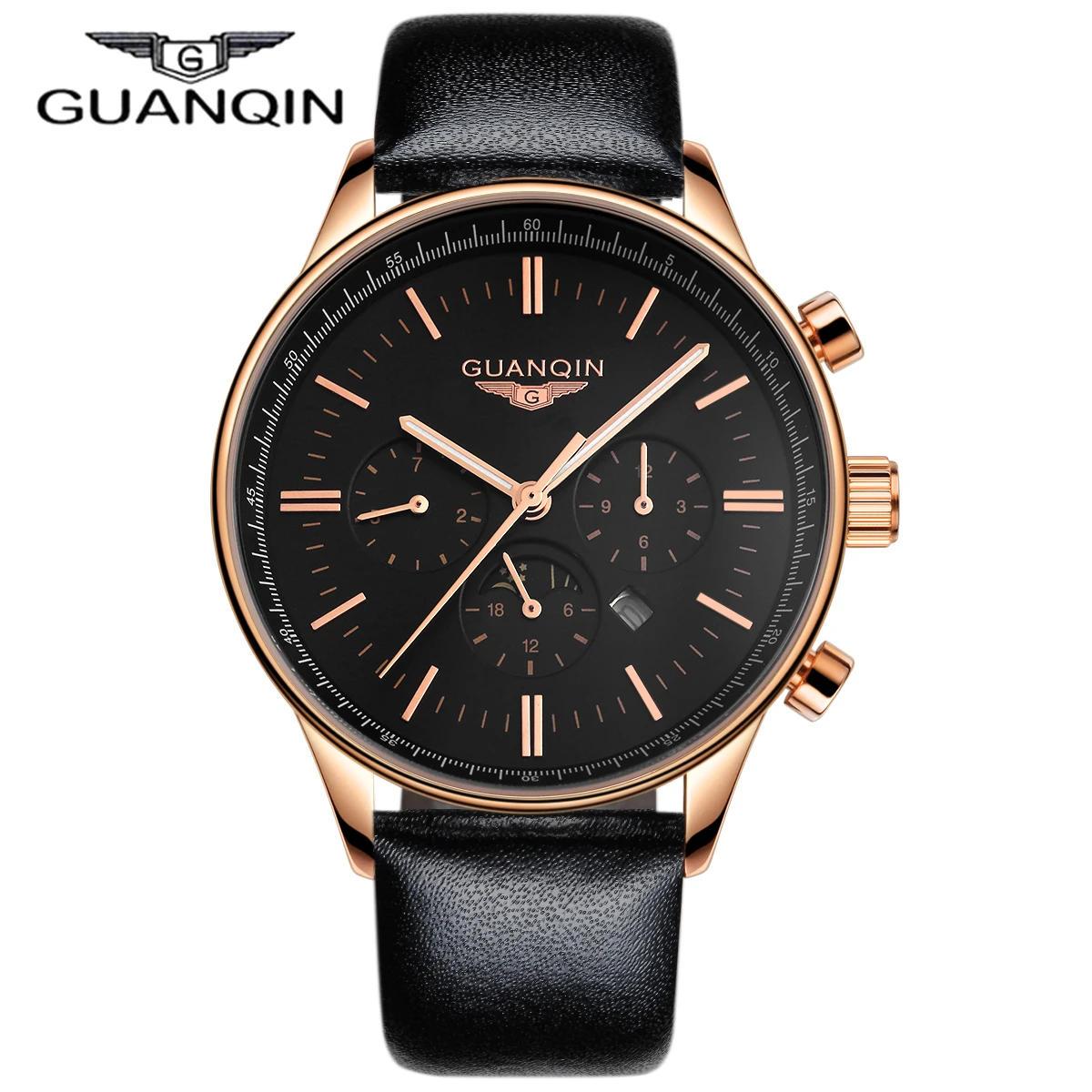 GUANQIN, мужские часы, лучший бренд, Роскошные, модные, повседневные, спортивные, водонепроницаемые, кварцевые часы, натуральная кожа, ремешок для часов, Relogio Masculino
