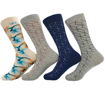 

PEONFLY Print Geometry Diamond Lattice Fashion Jacquard Pattern Man Socks Male Funny Casual Business Cotton Socks Autumn Winter