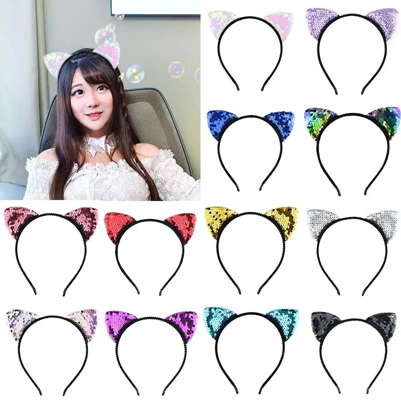 

Fashion Kids Cat Ear Women Hairband Sequins Hair Accessories Party Heart Headband Unique Beautiful Gifts