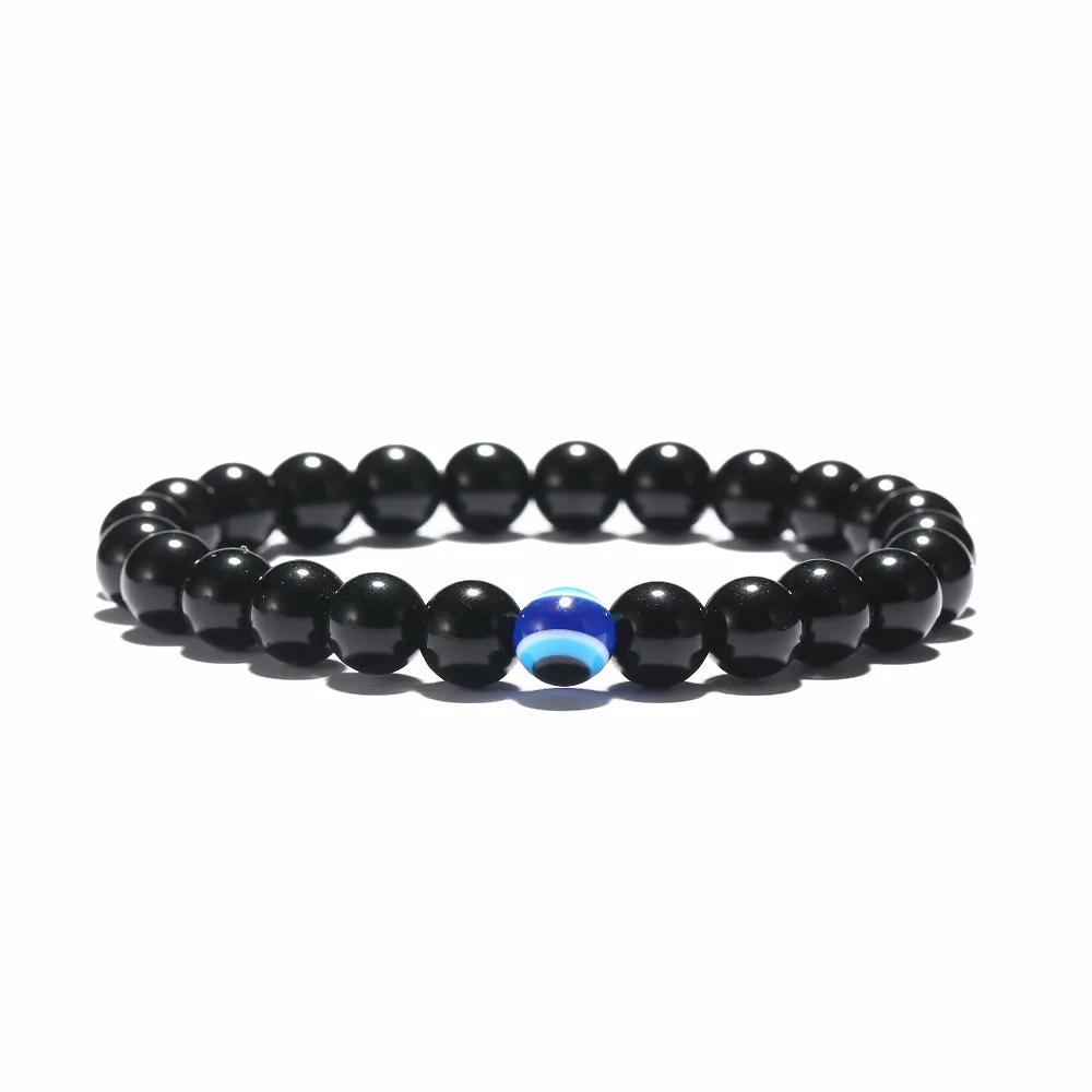 Fashion 3 Size Turkish Evil Eyes Bracelet Black Natural Stone Beads Obsidian Men Braslet For Male Yoga Hand Jewelry Accessories