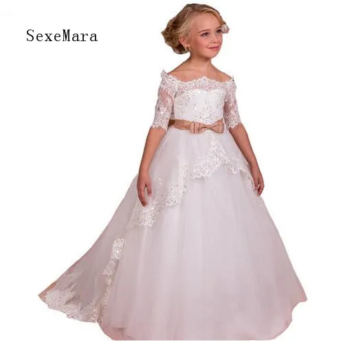 Real Picture White Ivory Lace Flower Girls Dresses With Belt First Communion Dress Princess Girl | Детская одежда и обувь