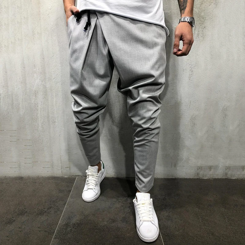 Men Long Casual Irregular Pants Gym Slim Trousers New Solid Running Joggers Gym Drawstring Sashes Long Sweatpants