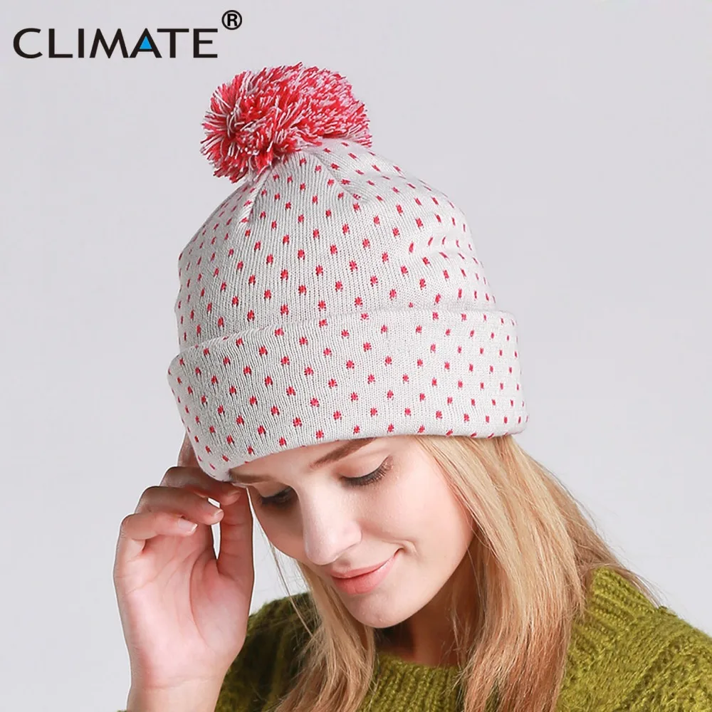 

CLIMATE Women Autumn Winter Warm Beanie Hat Lady Nice Soft Pretty Warm Pom Poms Beanies Pompom Knitted Grey Hat for Women Girls