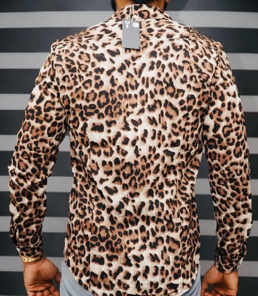 Рубашка мужская modis леопардовым принтом платье рубашка длинный рукав стройная посадка мужские рубашки
