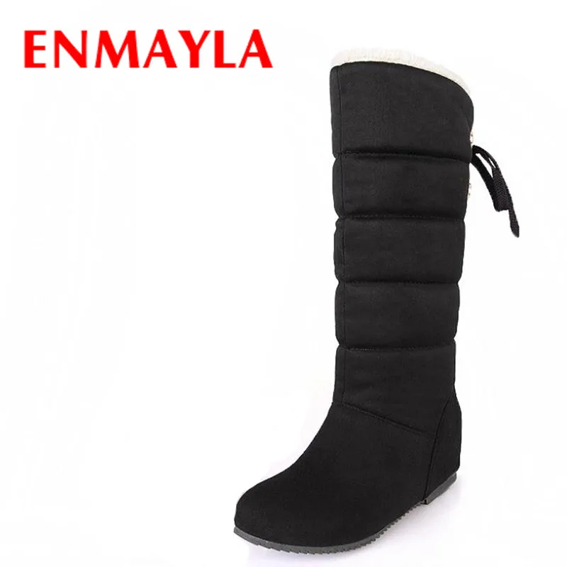 

ENMAYLA size 34-45 Solid Mid-calf Women Boots Hidden Heels Round Toe Snow Boots Skidproof Fashion Warm Winter Boots for Girls
