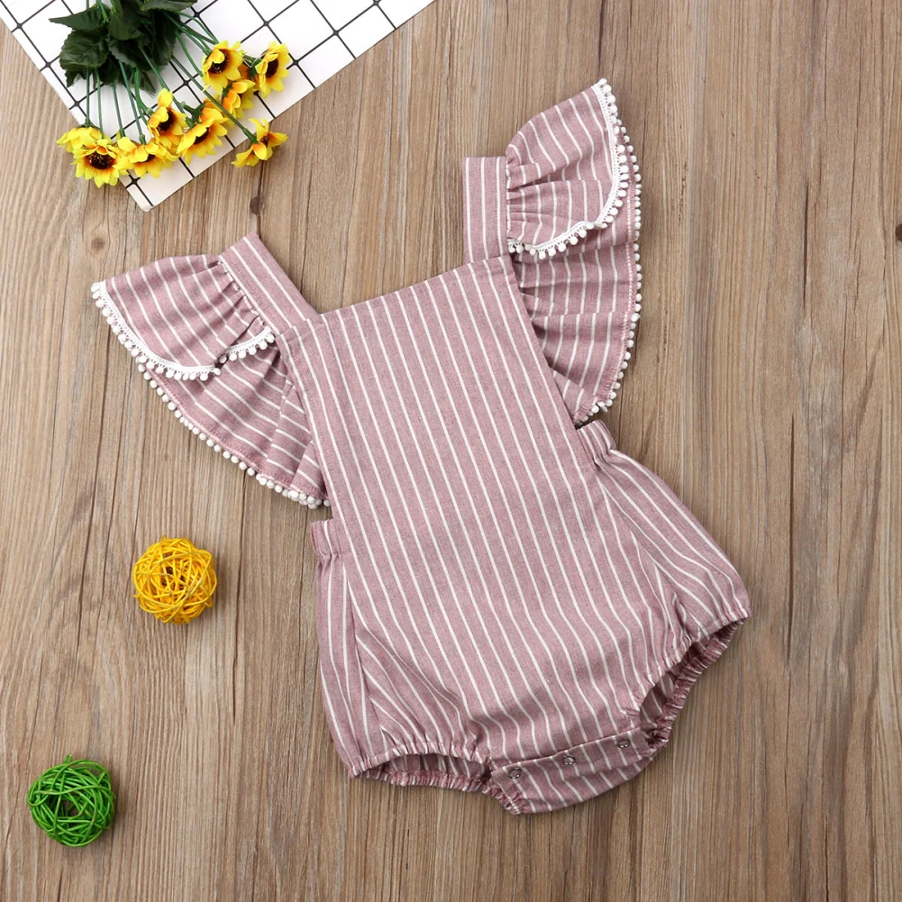 Одежда для новорожденных девочек в полоску с рукавами-крылышками с кисточками боди комбинезон купальник комплект одежды