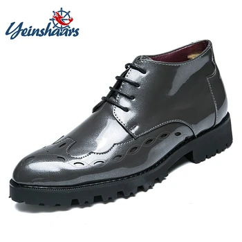 

YEINSHAARS British Man Wing Tip Carved Brogue Oxford Wedding Bridal Shoes Patent Leather Male Footwear Men's Cowboy Ankle Boots