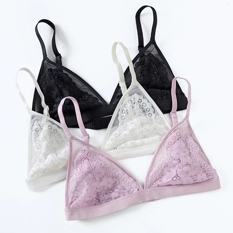 

Wriufred Ultra-thin Underwear female summer new sexy lace no sponge triangle cup bra breathable comfortable vest plus size bras