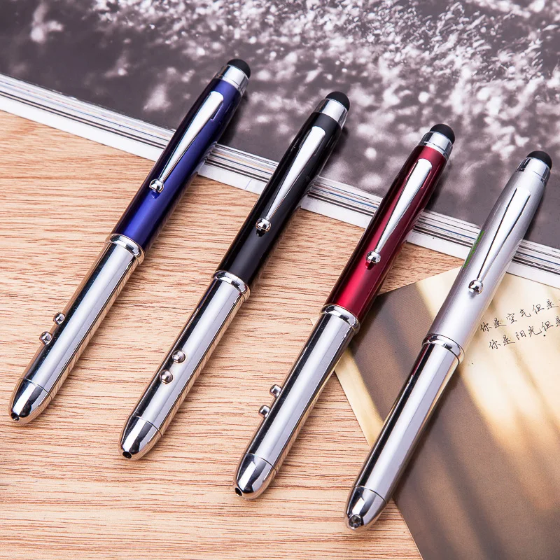 Best 1000 pcs Novelty 3 In 1 Touch Screen Stylus Ballpoint Pen With LED Flash Light For iPad Iphone School Writing Pens Custom Logo