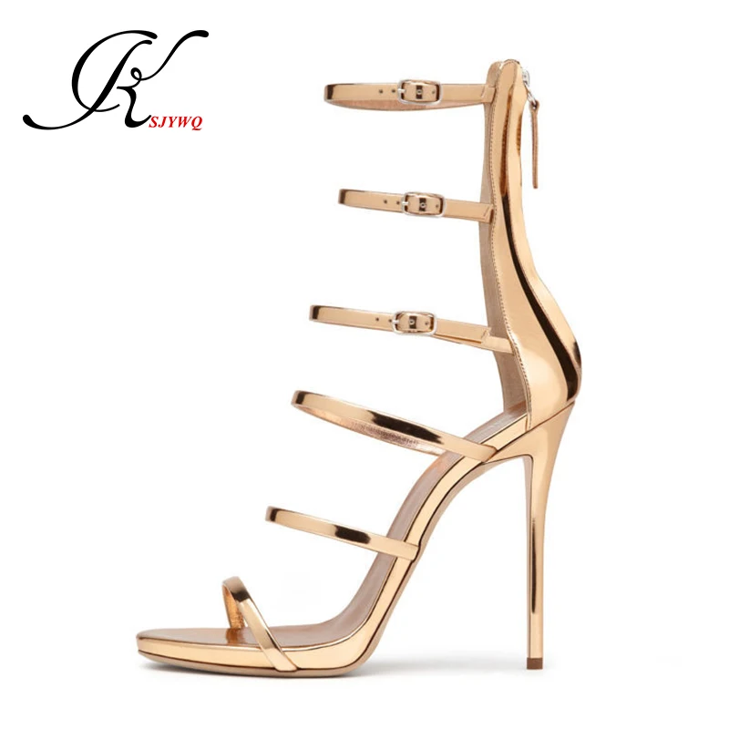 2017 Customized Large Size Pumps 11 cm Super High heels Sexy Sandals Gold Spool Plus Size 4-13 Box Packing DHL Delivery KD069