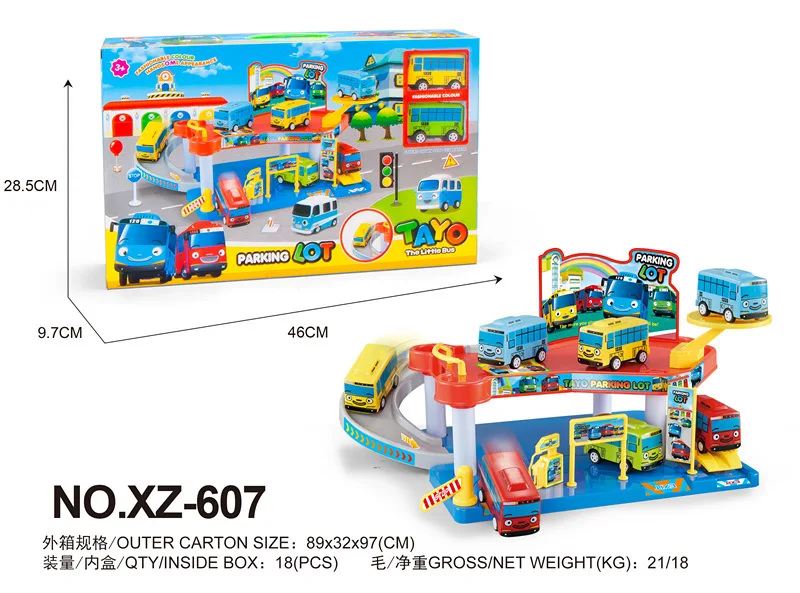 

Tayo the little bus set XZ-607 Assembled car Gas station model with 2 mini tayo bus oyuncak araba car kids Christmas gift