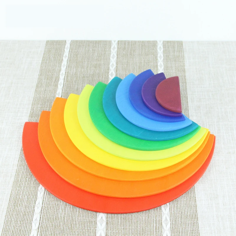 

11Pcs Semicircle Rainbow Blocks Wooden Toys For Kids Matching With 12Pcs Large Rainbow Blocks Building Storage Cabinets Gift