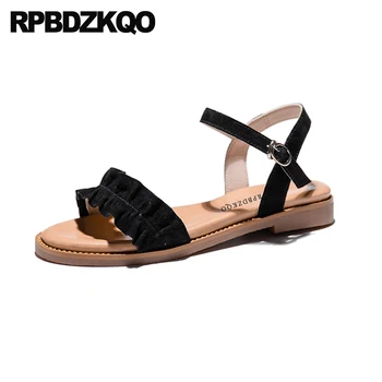 

Runway Designer Suede Summer Women 2018 Cute Slingback Black Strap Casual Holiday Shoes Flat Two Sandals Kawaii Ladies Open Toe