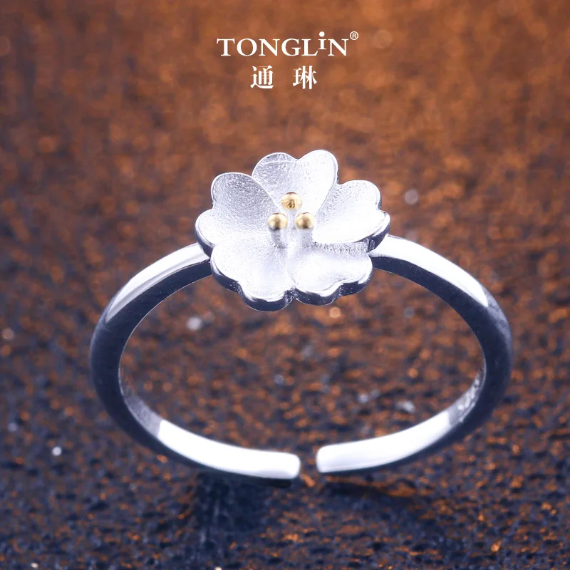 The cherry Blossom Branch Rings for Women 925 Silver Adjustable Flower Finger Ring Bagues Strass joyas de acero | Украшения и