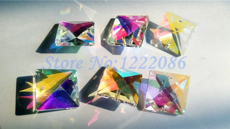 100pcs 22*22MM Square Crystal Beads Prism Pendants Chandelier 2 holes Lamp Parts 