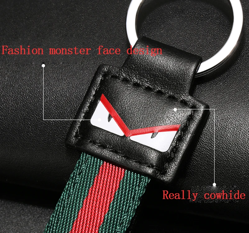 Cuero de lujo llavero monstruo Cuero auténtico coche llavero masculina cintura colgante llavero auto llavero encanto abalorio colgante