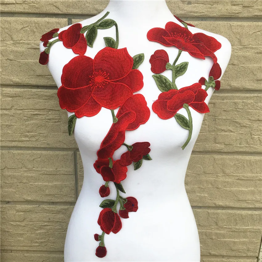 

2Pcs/set Lace Collar Embroidery Red Flowers Lace Neckline fabric, DIY Collar Lace fabrics for Sewing Supplies Crafts Patch