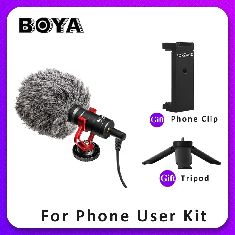 BOYA BY-MM1 микрофон накамерный видео Запись микрофон для Xiaomi DJI Osmo Карманный DSLR камера sony iPhone PK Rode - Цвет: BY-MM1 with two gift