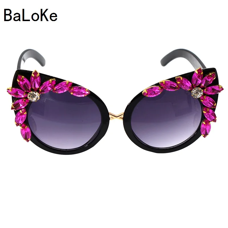 2018 барокко тенденция Для женщин Дамы Негабаритных Стразы Cateye Солнцезащитные очки Брендовая Дизайнерская обувь роскошные элегантные Hand Made
