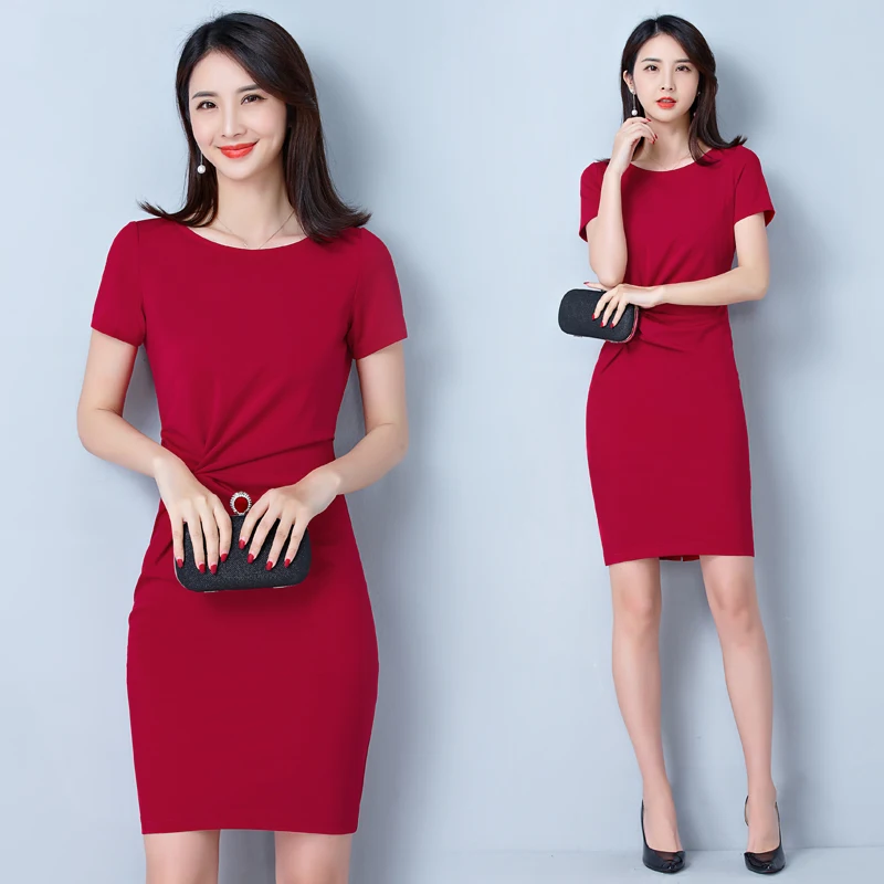 3XL Debowa офисное женское платье 2019 новые летние платья с коротким рукавом и круглым