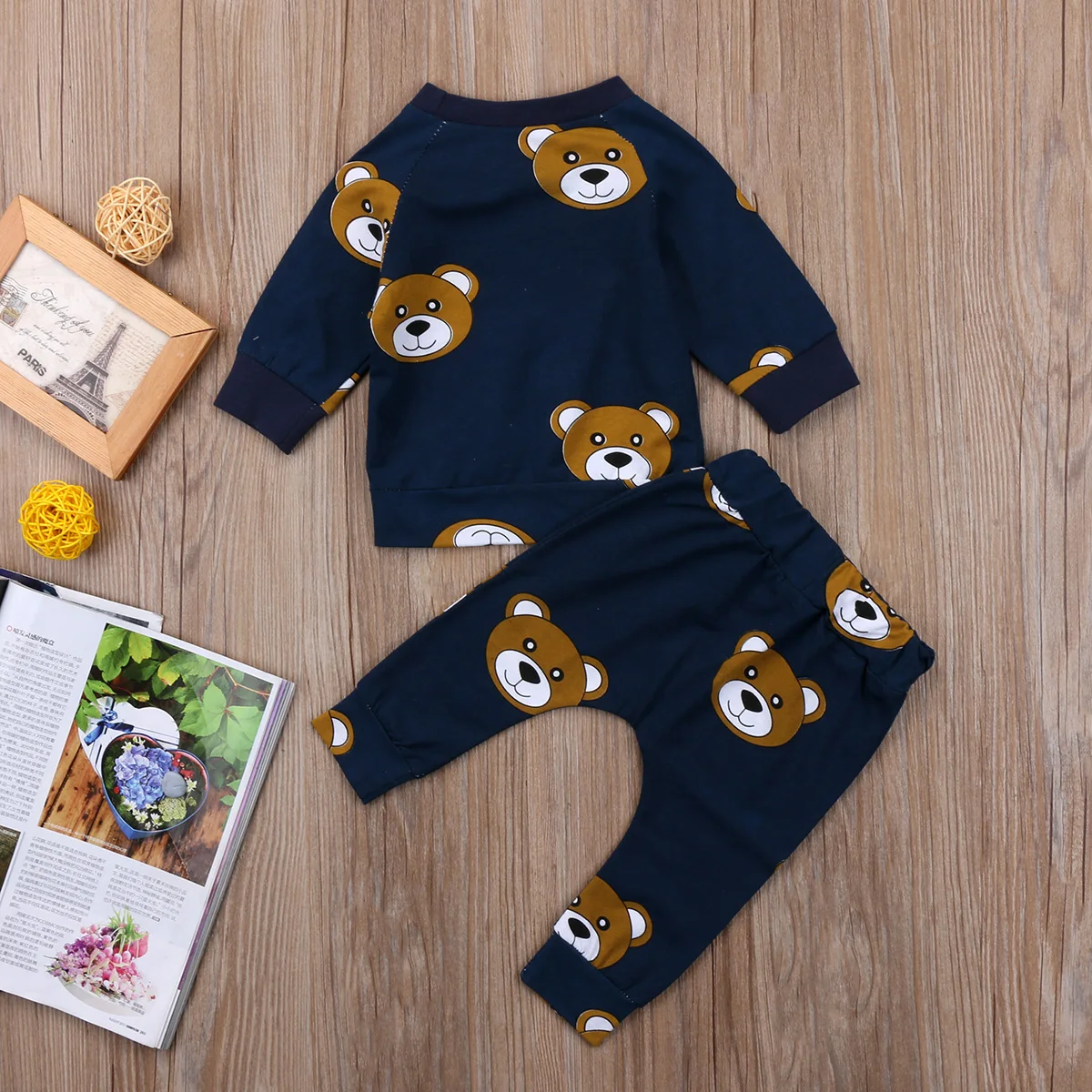Одежда для новорожденных маленьких мальчиков и девочек топы с длинными рукавами и принтом маленького медведя, футболка+ длинные штаны, леггинсы комплект одежды из 2 предметов
