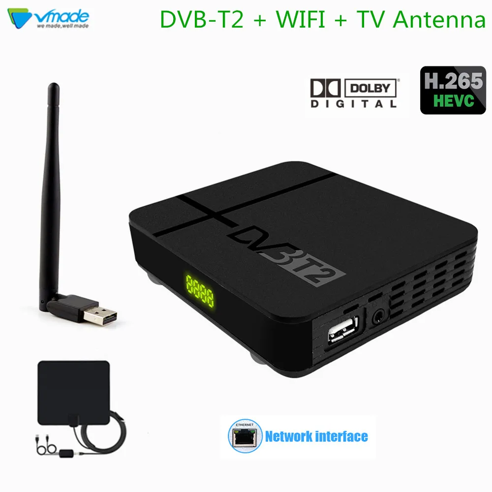 Vmade мини-рецептор DVB-T2 K2+ wifi+ ТВ комбинированная антенна H.265/HEVC HD цифровой эфирный приемник Поддержка RJ45 AC3 Youtube