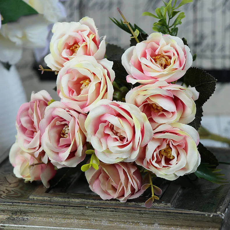 Искусственные розы цветы розовые маленькие шелковые искусственные цветы для свадьбы дома вечерние Декоративный букет белая роза - Цвет: pink