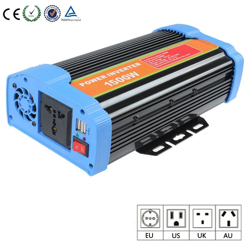 

12V/24V To 110V/220V Continuous Power 1500 W Inverter Portable Modifier Sine Wave With USB Converter Adapter Power Inverter