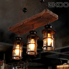 EKOO 3 светильник винтажный промышленный Ретро деревянный E27 Люстра Железный светильник Промышленный деревенский светильник для ресторана бара гостиной