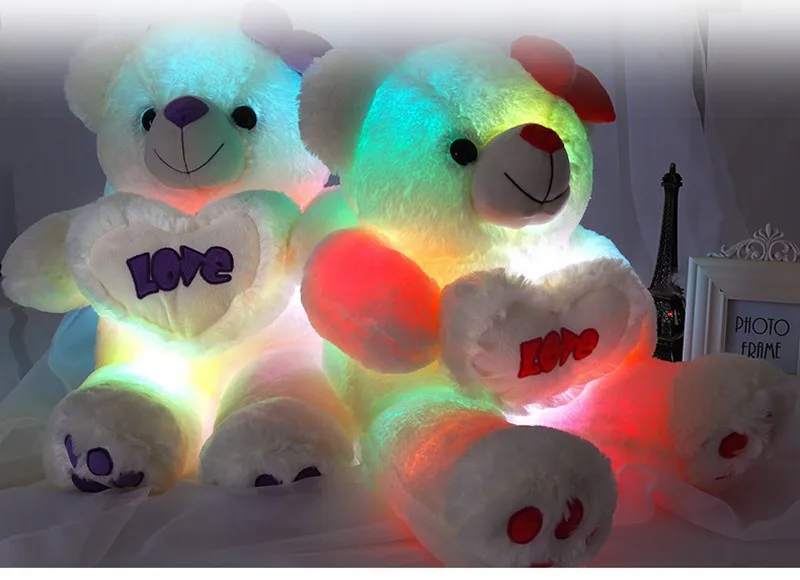 

[Funny] 80cm Light Soft Stuffed animals Link phone Ipad or mp3 Sounding Flashing luminous teddy bear doll Plush Toy Hold Pillow