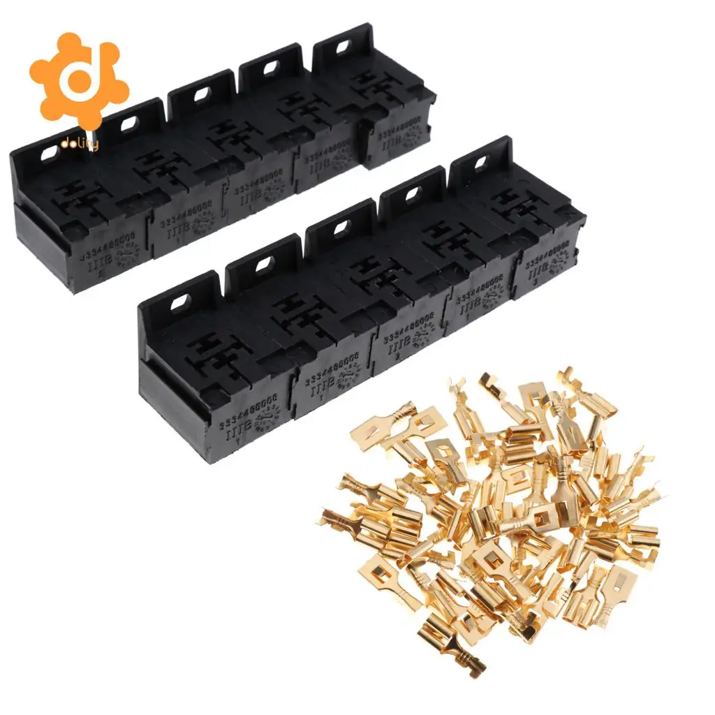 10 Pieces Automotive 5 Pin Relay Socket Holders with 6.3mm Copper Terminals