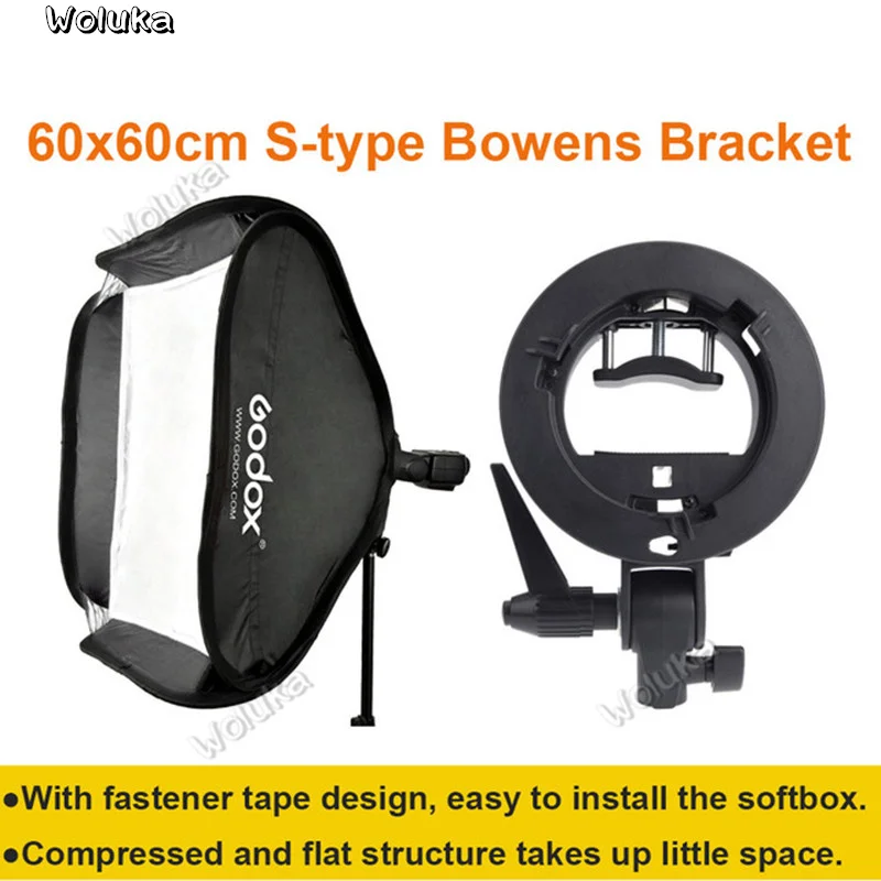 

Godox Studio Photo Flash Softbox Light Kit 60 x 60cm / 24" * 24" + S Type Bracket Bowens Mount Speedlite Soft Box NO00DG T03