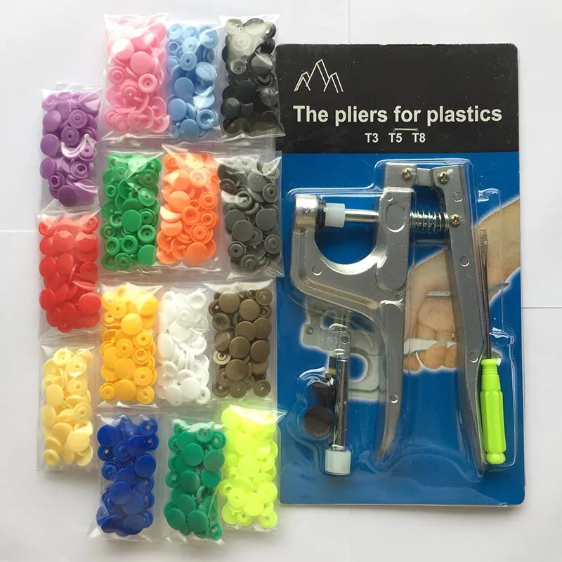 

U Shape Fastener Snap Pliers KAM Button + 150 set T5 Plastic Resin Snap Button Press Stud Cloth Button Press Machine Sewing Tool