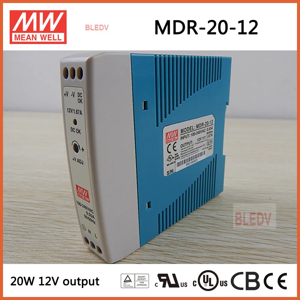 

Meanwell MDR-20-12 20W 1.67A 12V ac to dc Din rail mounted Power supply MDR-20
